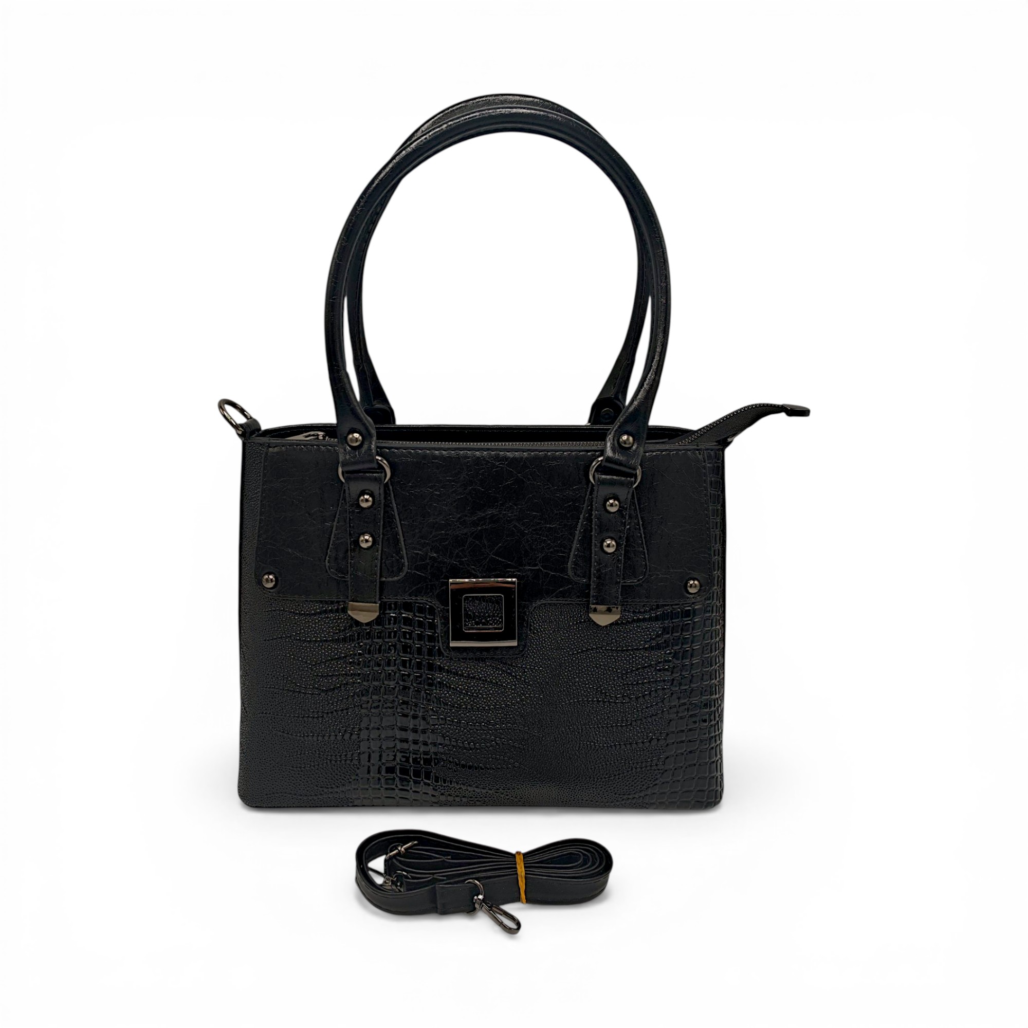 Geantă damă SQueMora Luxury – SQM Black Croco, eleganță modernă și design structurat (6) Geantă damă SQueMora Luxury – SQM Black Croco, eleganță modernă și design structurat