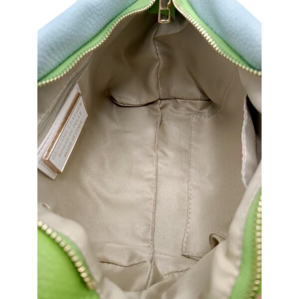 Geantă damă din piele naturală, design modern, culoare Kiwi & Albastru Cer, Made in Italy.