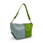 Geantă damă din piele naturală, model modern Belle Monique, în culori kiwi și albastru cer, perfectă.