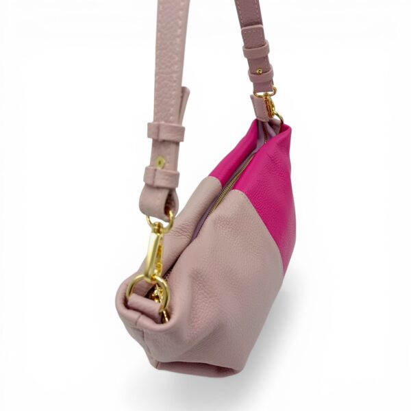 Geantă damă din piele naturală, model modern Belle Monique, în nuanțe de roz și fucsia, fabricată în.