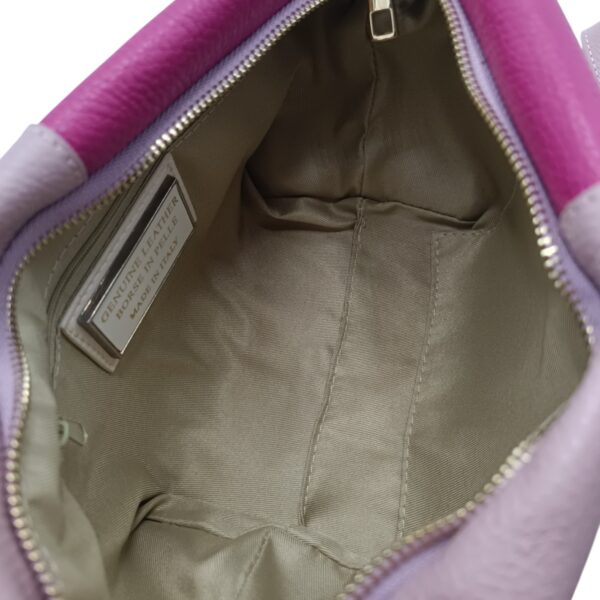 Geantă damă din piele naturală, design modern, culoare roz și fucsia, Made in Italy.