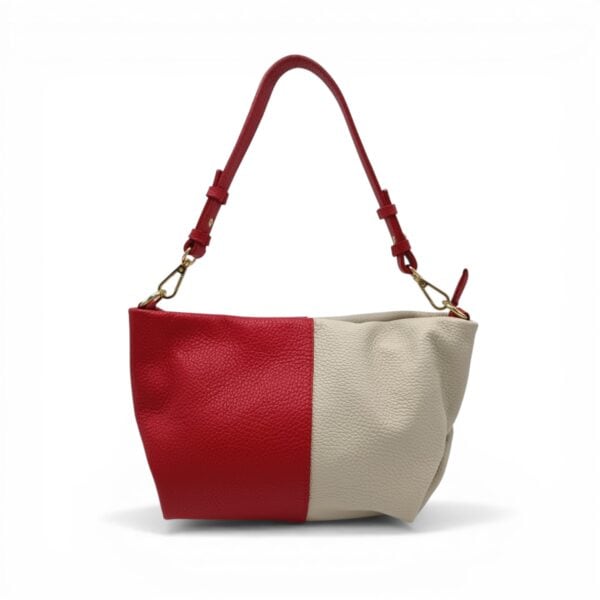Geantă damă din piele naturală, model elegant Belle Monique SS24RL, în culorile Roșu și Latte, fabri.