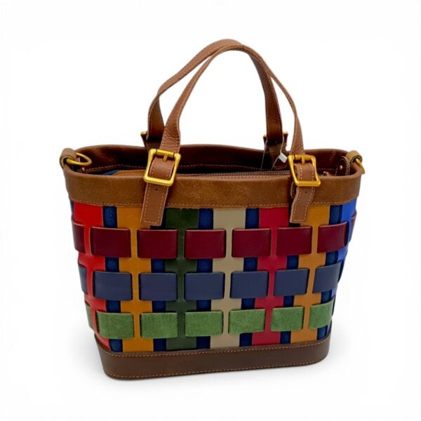 Geantă damă din piele naturală Jasmine Mosaic 6355 – design patchwork multicolor și eleganță practică