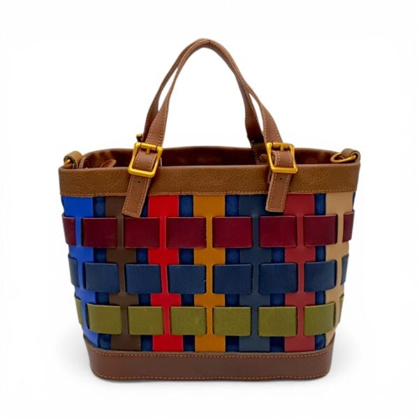 Geantă damă din piele naturală Jasmine Mosaic 6355 – design patchwork multicolor și eleganță practică