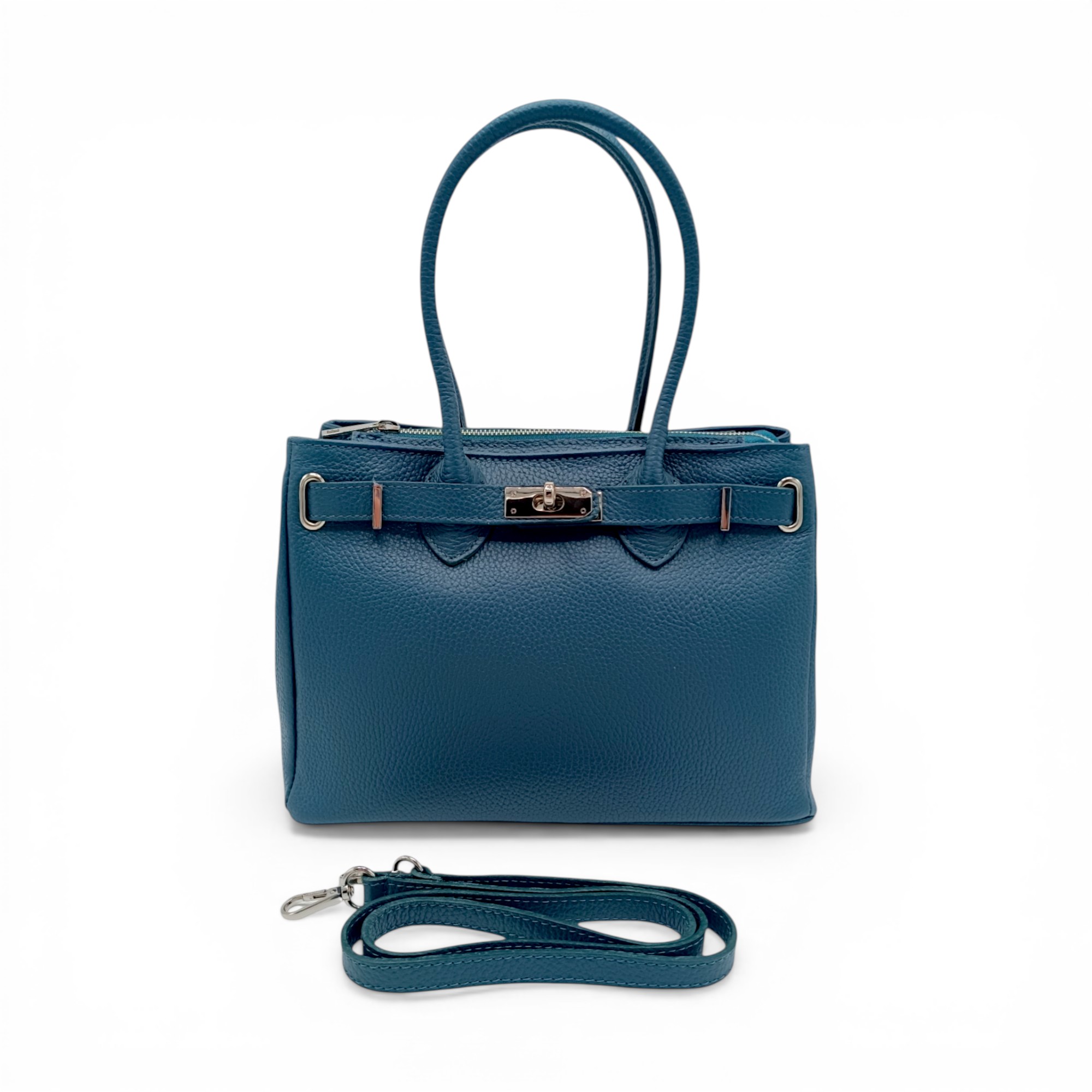 Geantă damă din piele naturală Belle Monique PZ15 – eleganță italiană în nuanță teal