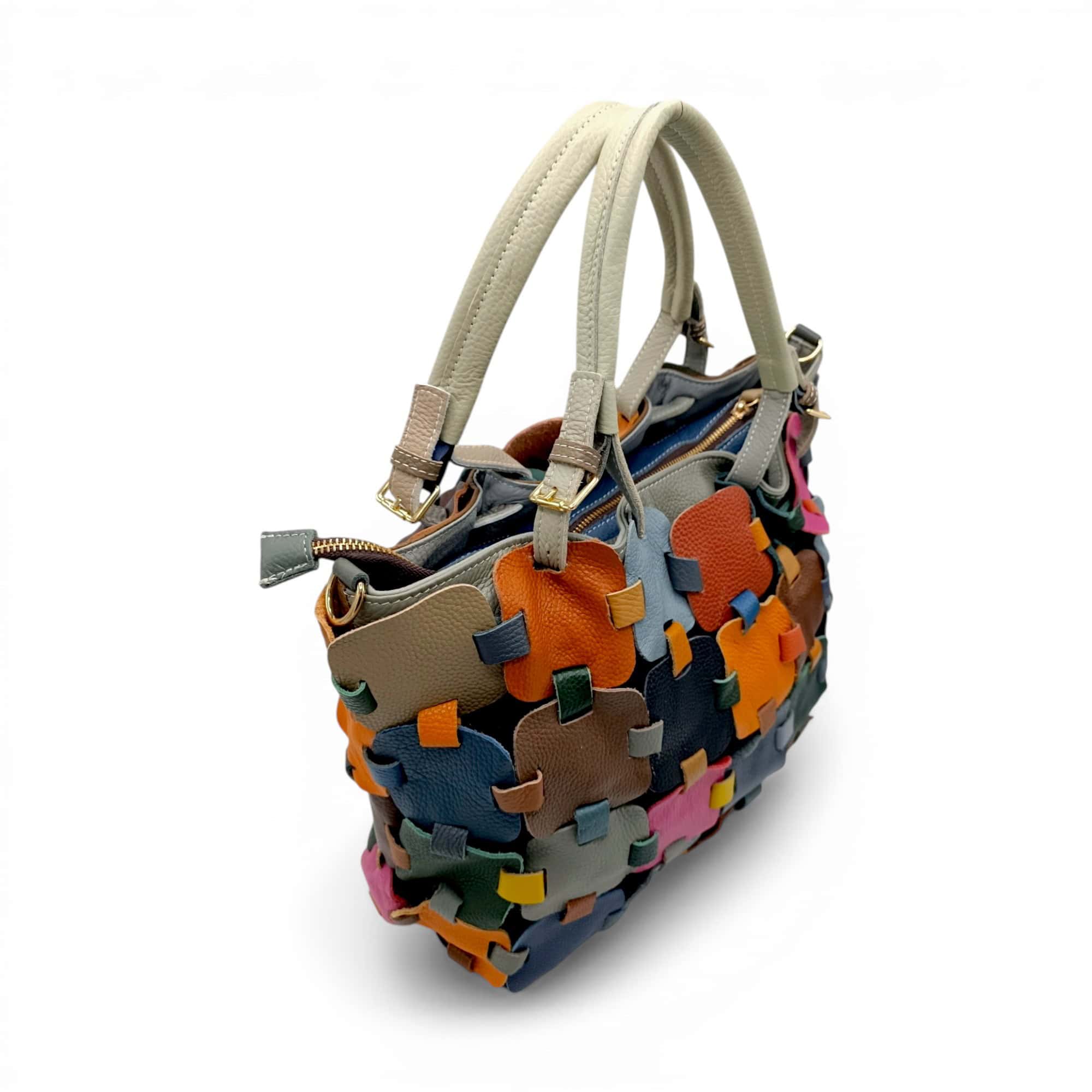 Geantă damă multicoloră piele naturală Jasmine 1168, model casual elegant, perfectă pentru orice țin.