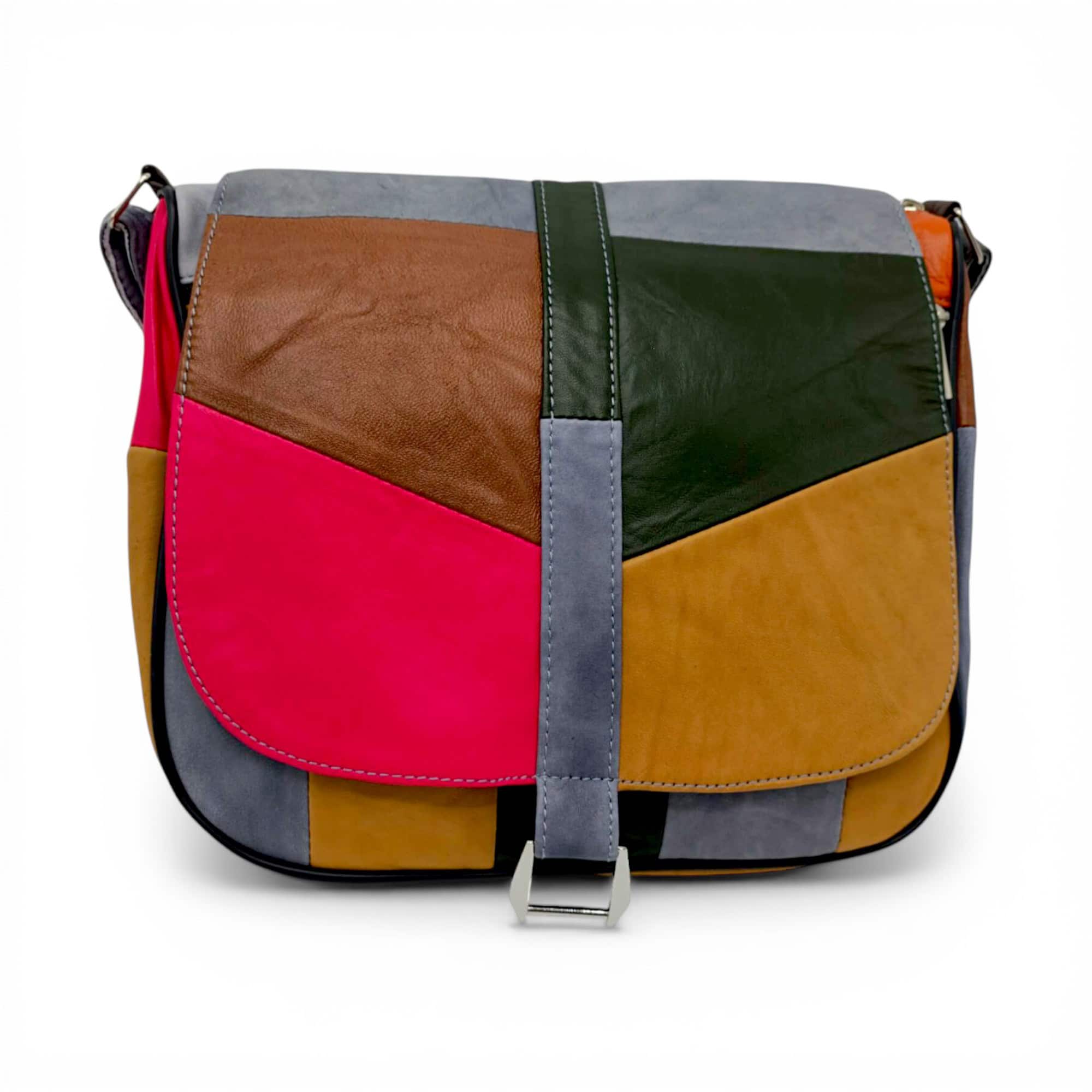 Geantă damă unicat din piele naturală multicoloră, design modern și elegant.