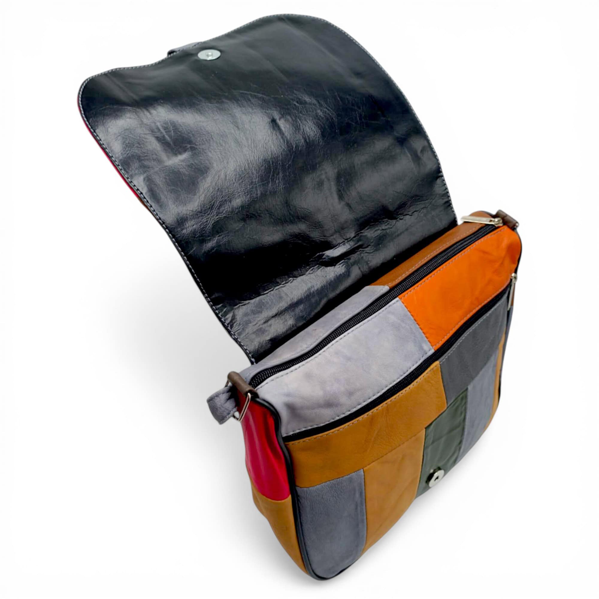 Geantă damă unicat, piele naturală multicolor, model modern și elegant.