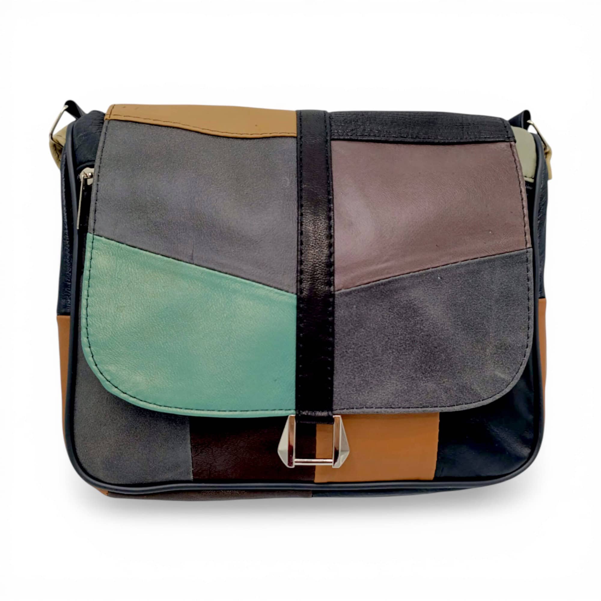 Geantă damă unicat din piele naturală, multicolor, cu design modern și elegant.