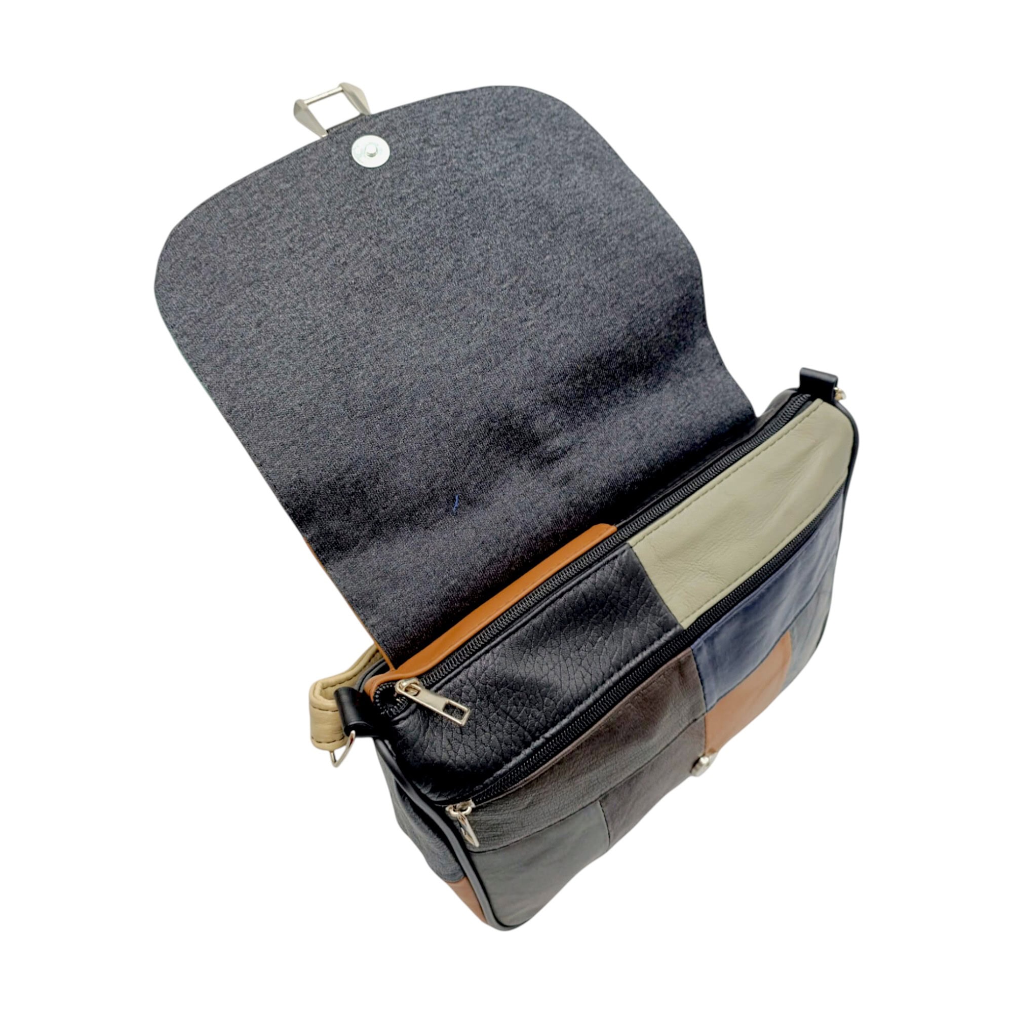 Geantă damă unicat Lucia R45-381 din piele naturală, multicolor, cu compartiment spațios și design e.