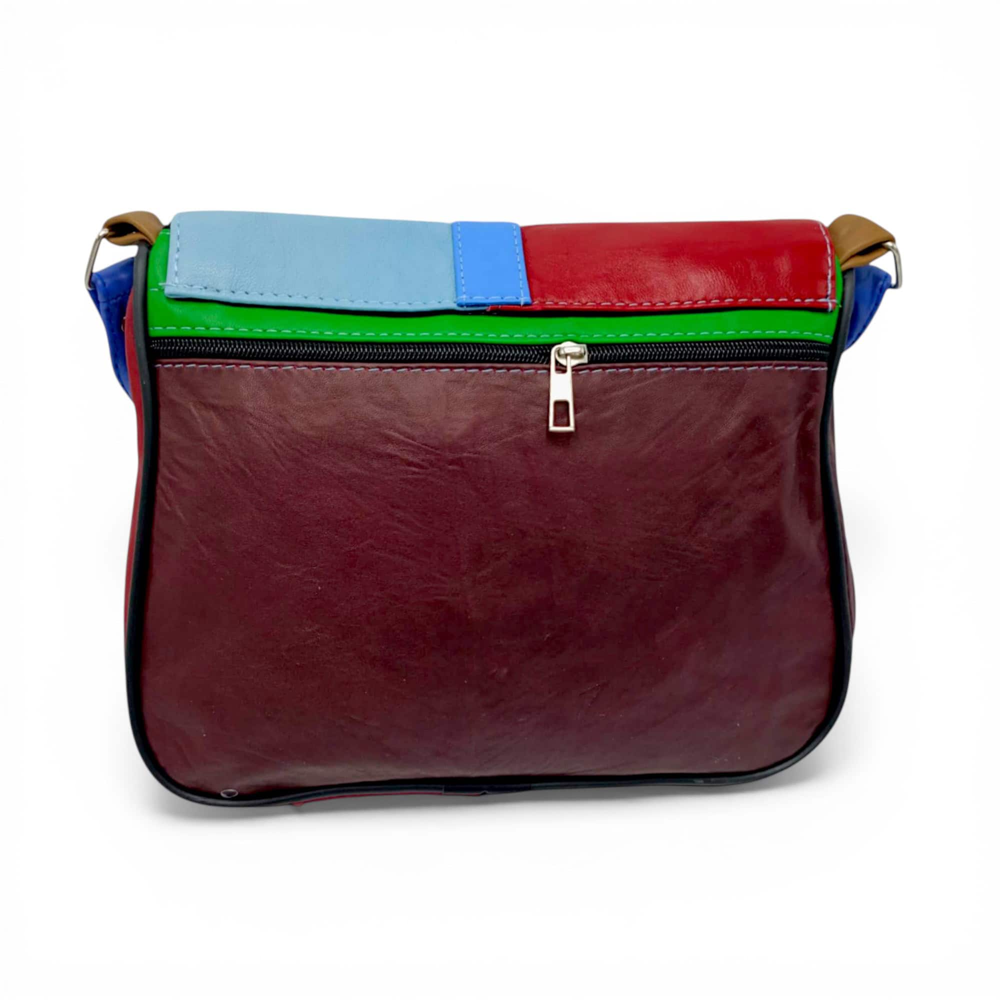 Geantă damă unicat, din piele naturală, multicoloră, cu design modern și funcționalitate excelentă.