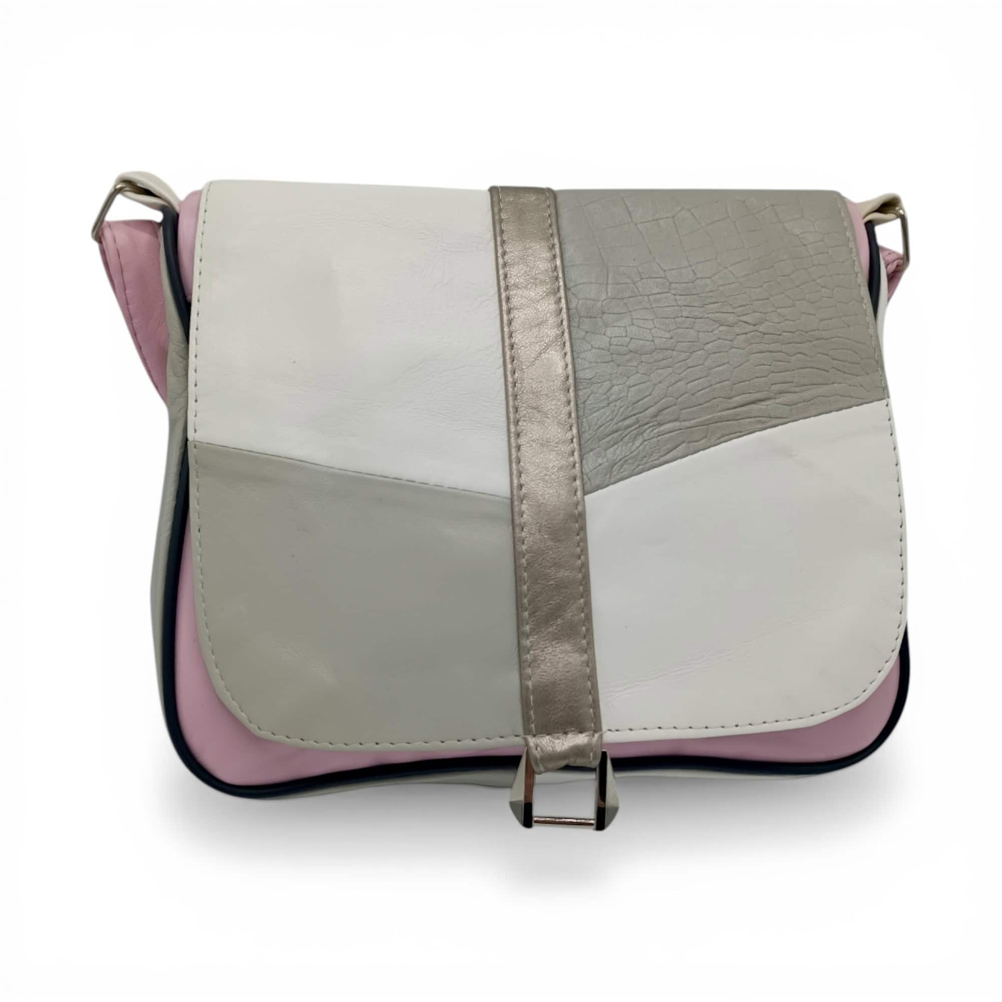 Geantă damă unicat din piele naturală multicoloră, design modern și elegant.