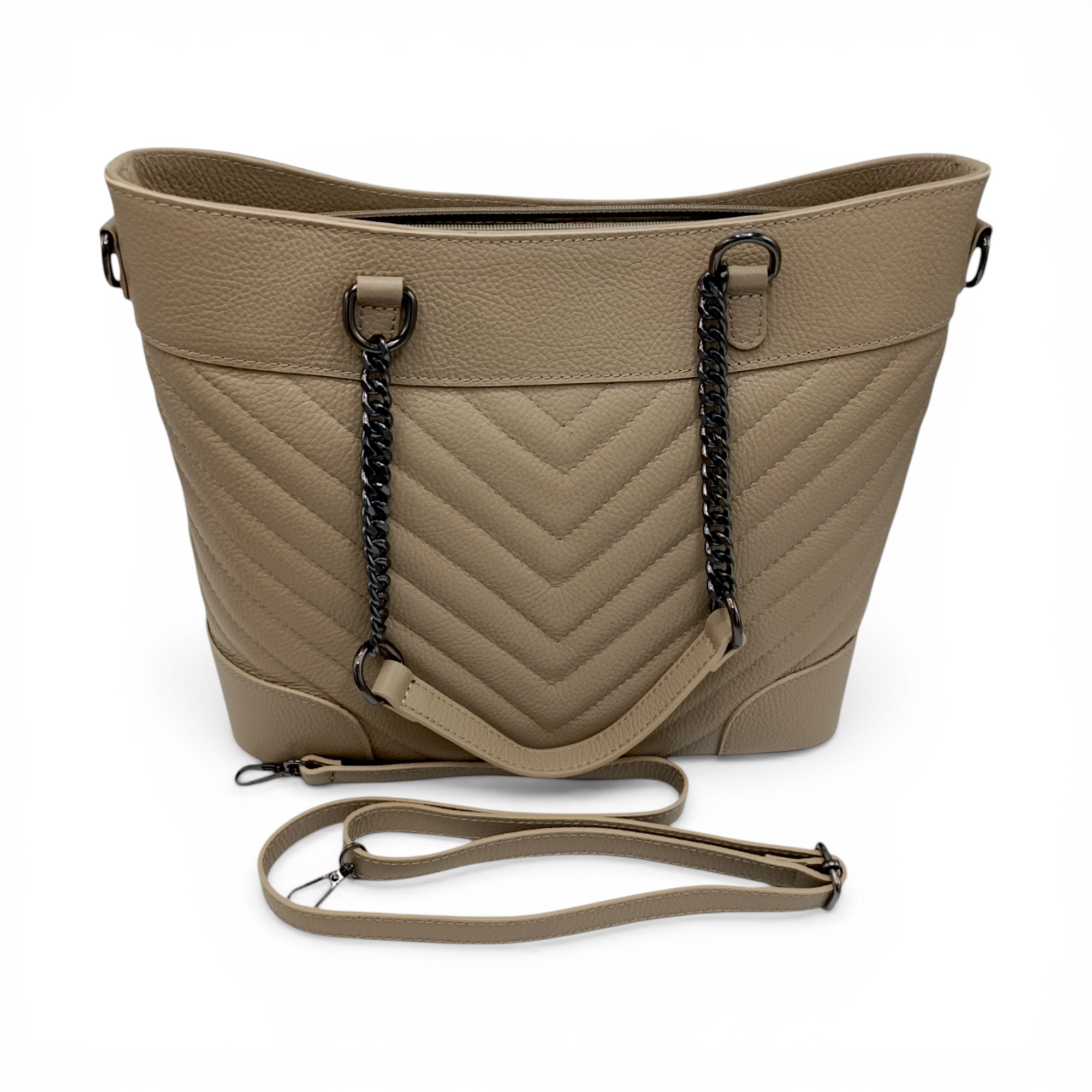 Geantă damă din piele naturală Belle Monique GO92 – eleganță modernă în nuanță bej