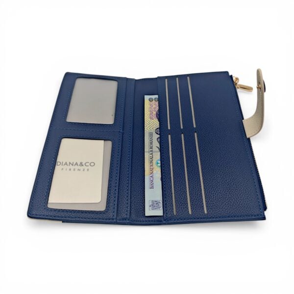 Portofel damă Diana&Co DSF997-3 bleumarin cu detalii bej crem – design elegant și compartimentare practică