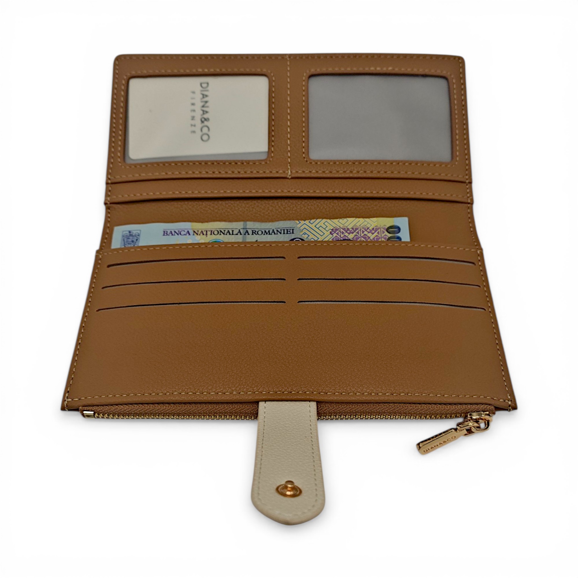 Portofel damă Diana&Co DSF997-3 maro caramel (biscuit) – design elegant și compartimentare practică