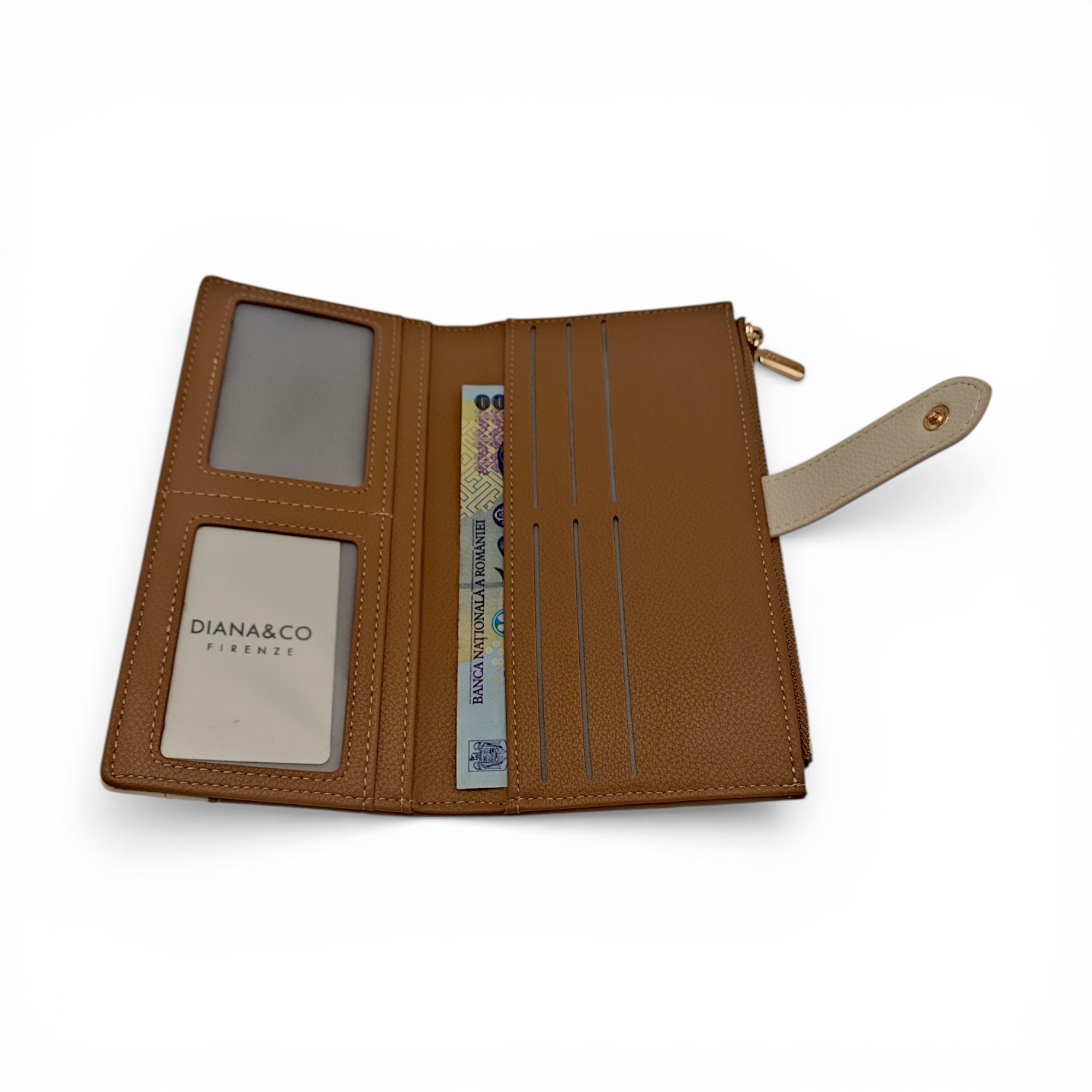 Portofel damă Diana&Co DSF997-3 maro caramel (biscuit) – design elegant și compartimentare practică