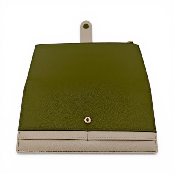 Portofel damă Diana&Co DSF997-3 verde olive cu detalii bej crem – design elegant și compartimentare practică