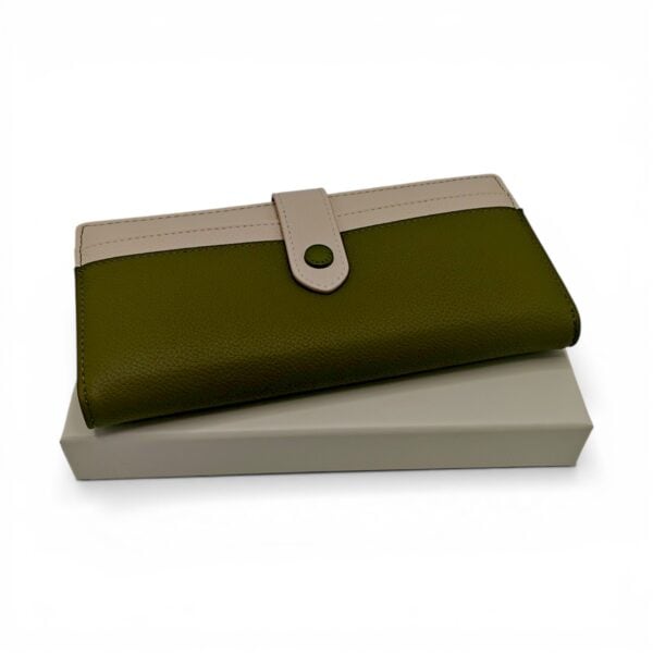 Portofel damă Diana&Co DSF997-3 verde olive cu detalii bej crem – design elegant și compartimentare practică