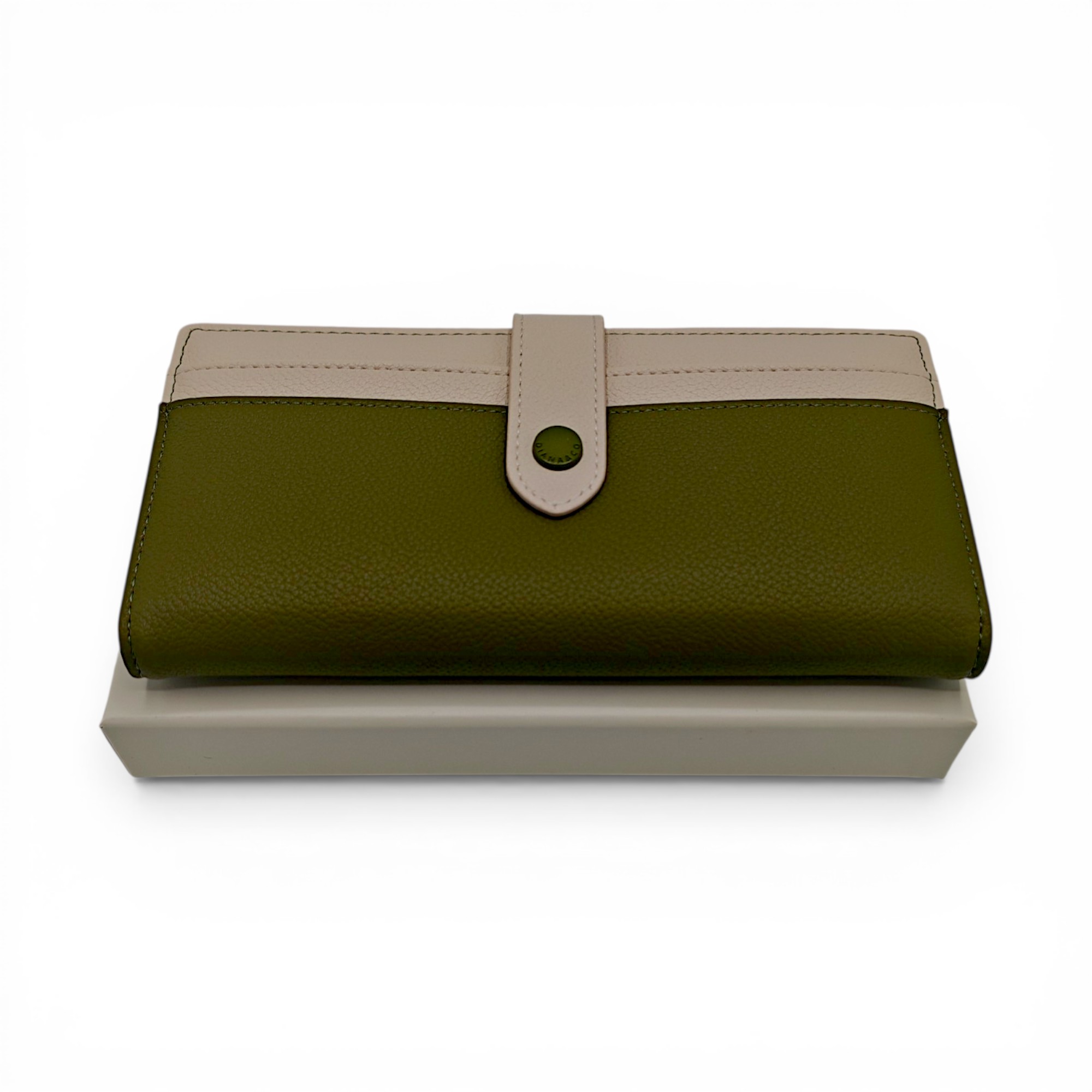 Portofel damă Diana&Co DSF997-3 verde olive cu detalii bej crem – design elegant și compartimentare practică