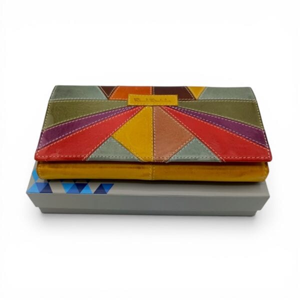 Portofel damă din piele naturală, model elegant Renato Balestra, cu design patchwork multicolor și b.