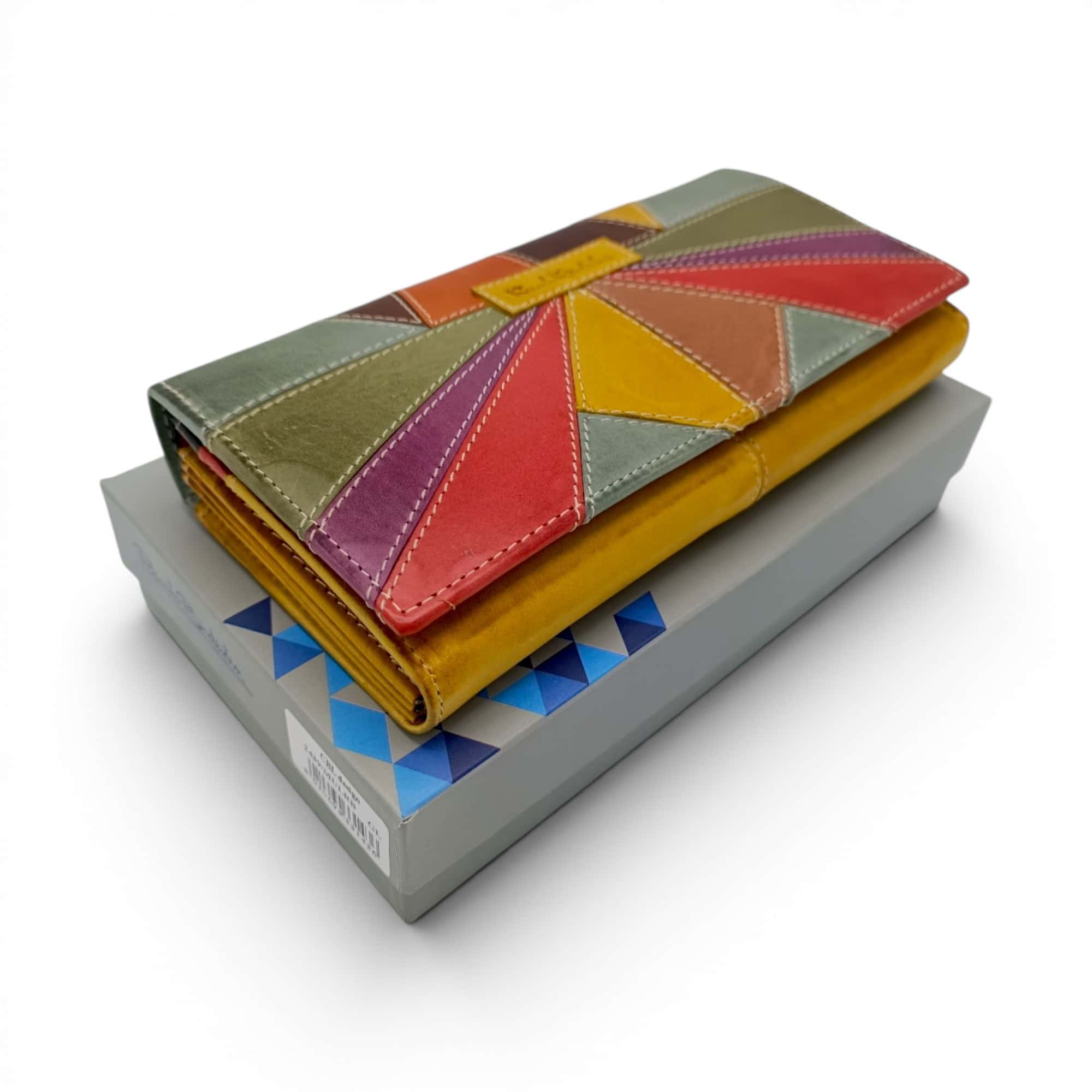 Portofel damă piele naturală multicolor, model elegant Renato Balestra, cu design patchwork și funcț.