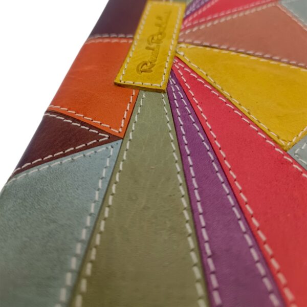 Portofel damă din piele naturală multicolor, model patchwork elegant, RFID.