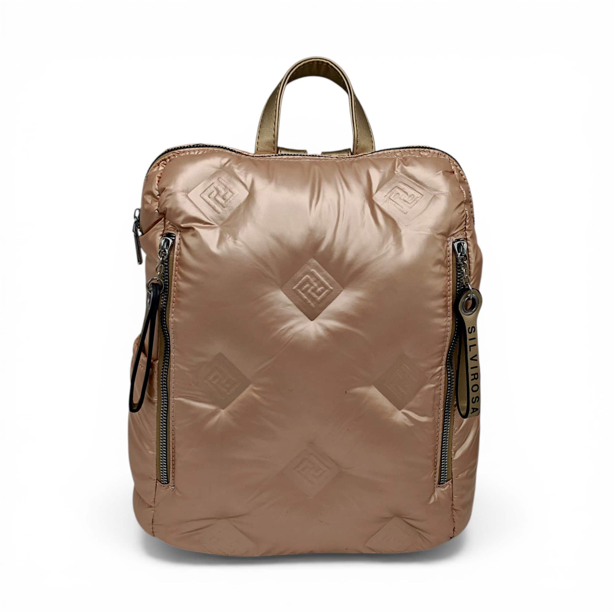 Rucsac damă modern Silvia Rosa SR7079 în culoarea Champagne, cu design puffer și confort urban.