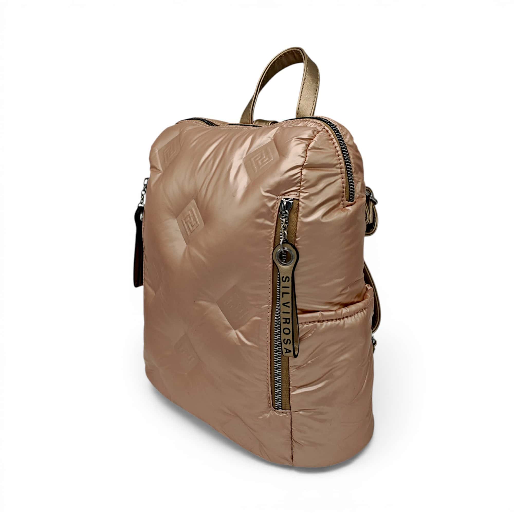 Rucsac damă modern Silvia Rosa SR7079 în culoarea Champagne, cu design puffer și confort urban.