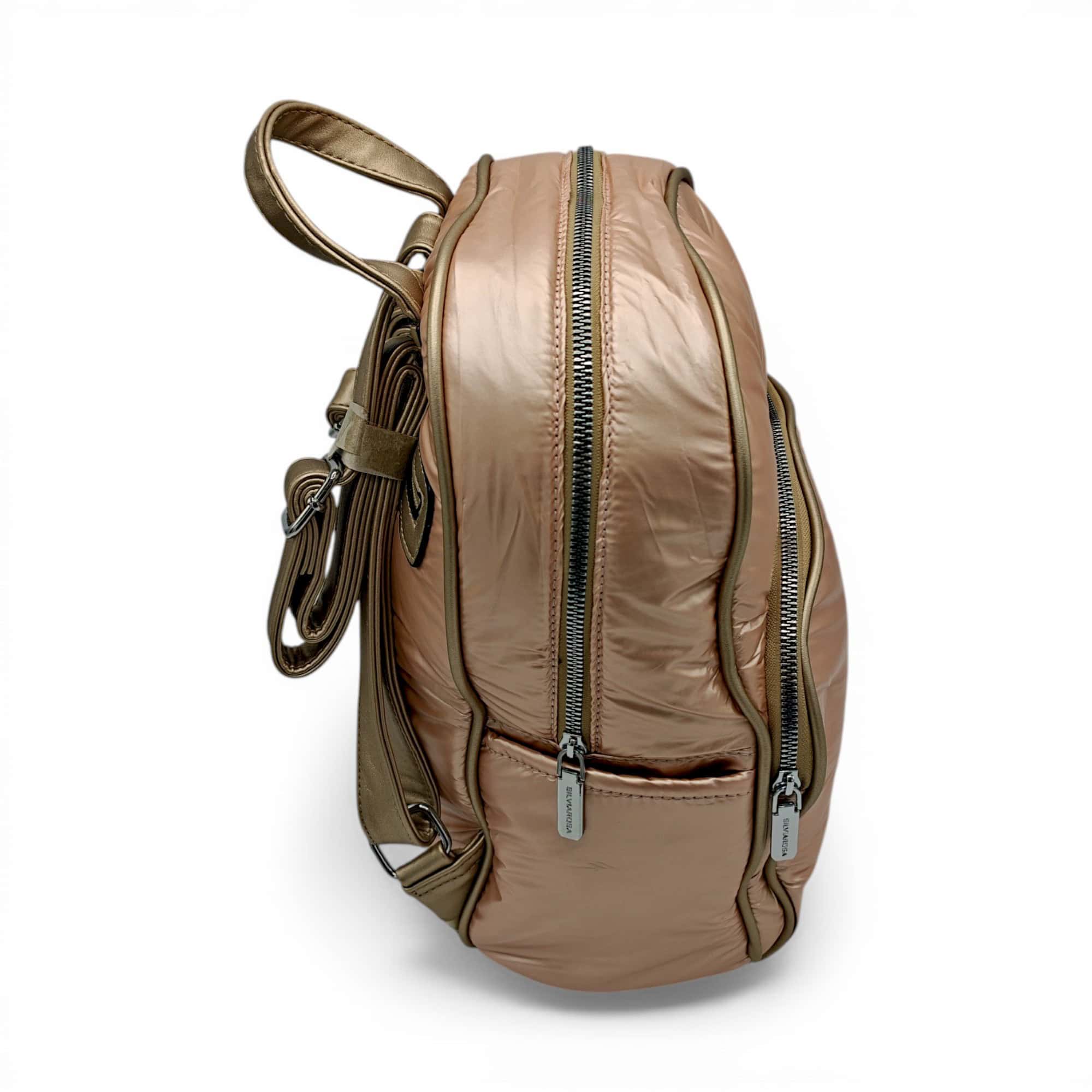 Rucsac damă modern și confort urban, model Silvia Rosa SR7081-Champagne, design puffer elegant și pr.