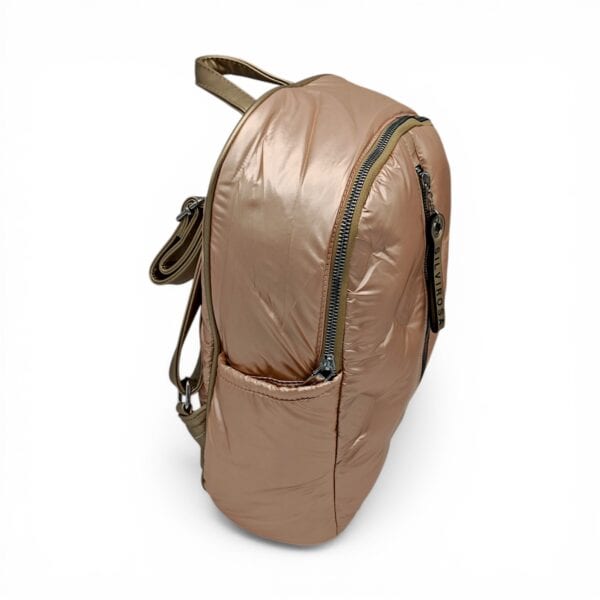 Rucsac damă modern și confort urban, culoare champagne, design puffer, ideal pentru stilul de zi cu.