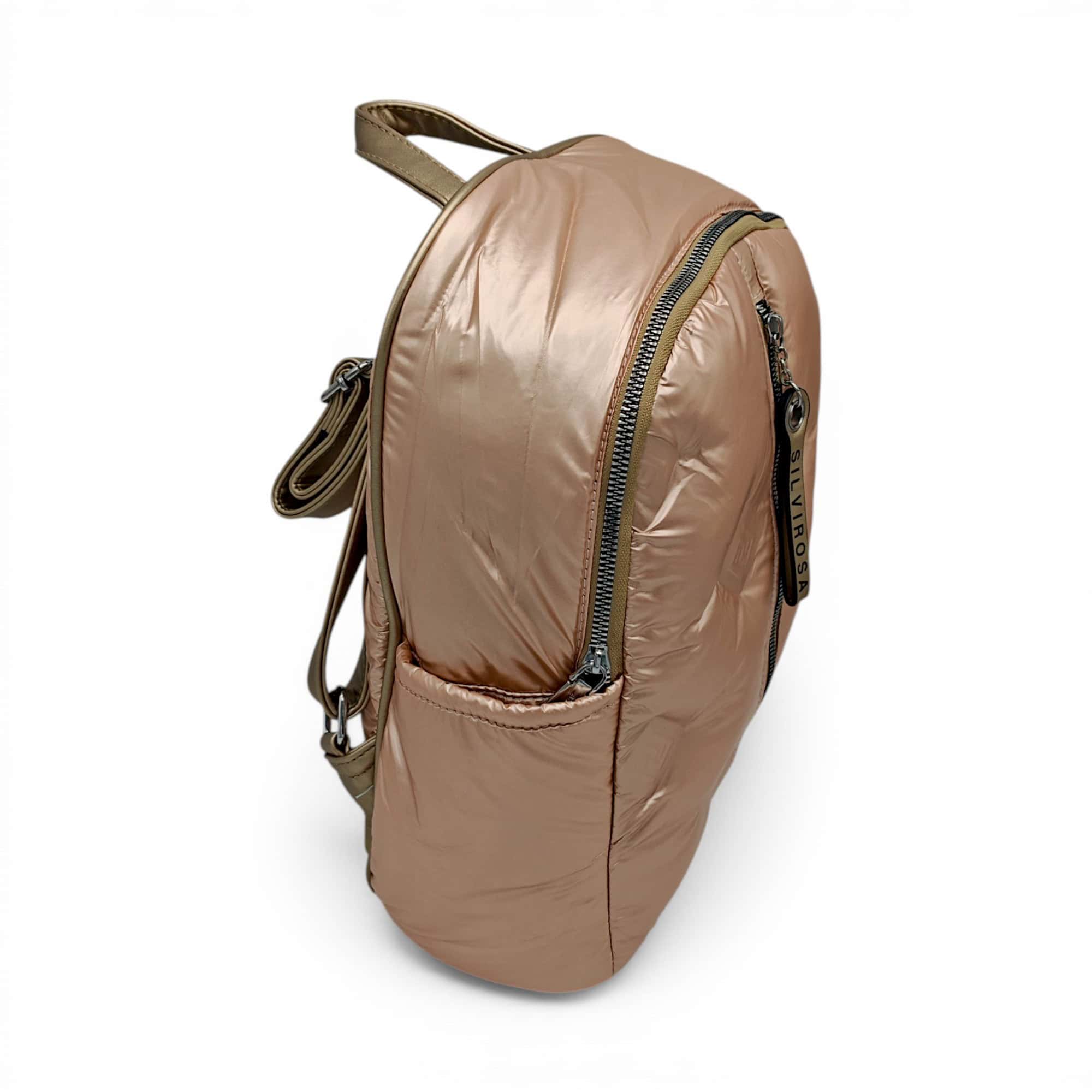 Rucsac damă modern și confort urban, culoare champagne, design puffer, ideal pentru stilul de zi cu.