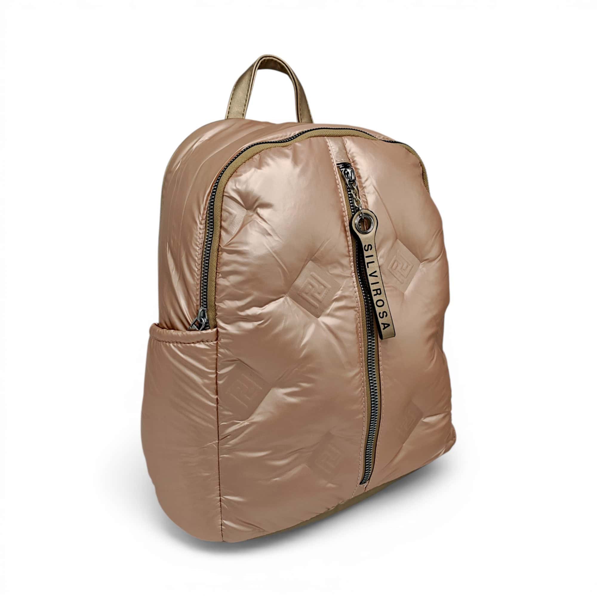 Rucsac damă modern Silvia Rosa, culoare champagne, design puffer confort urban, ideal pentru stil ca.