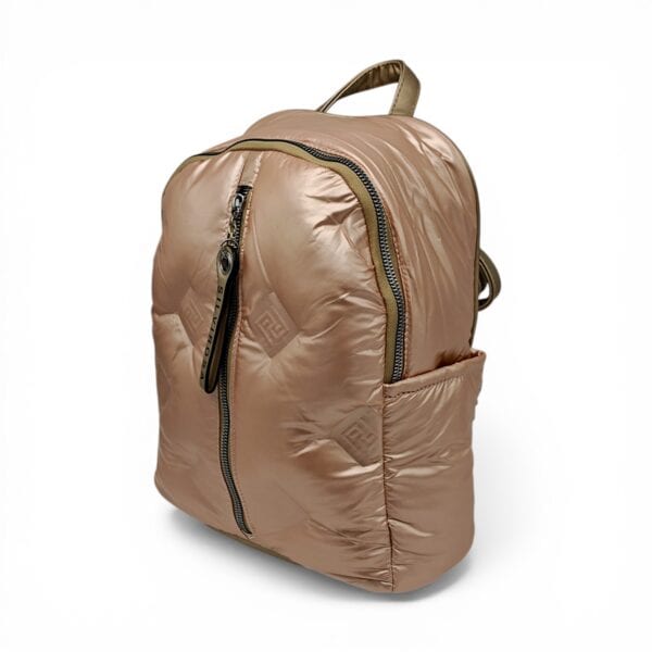 Rucsac damă modern și confort urban, model puffer Silvia Rosa SR7082 în culoarea Champagne.