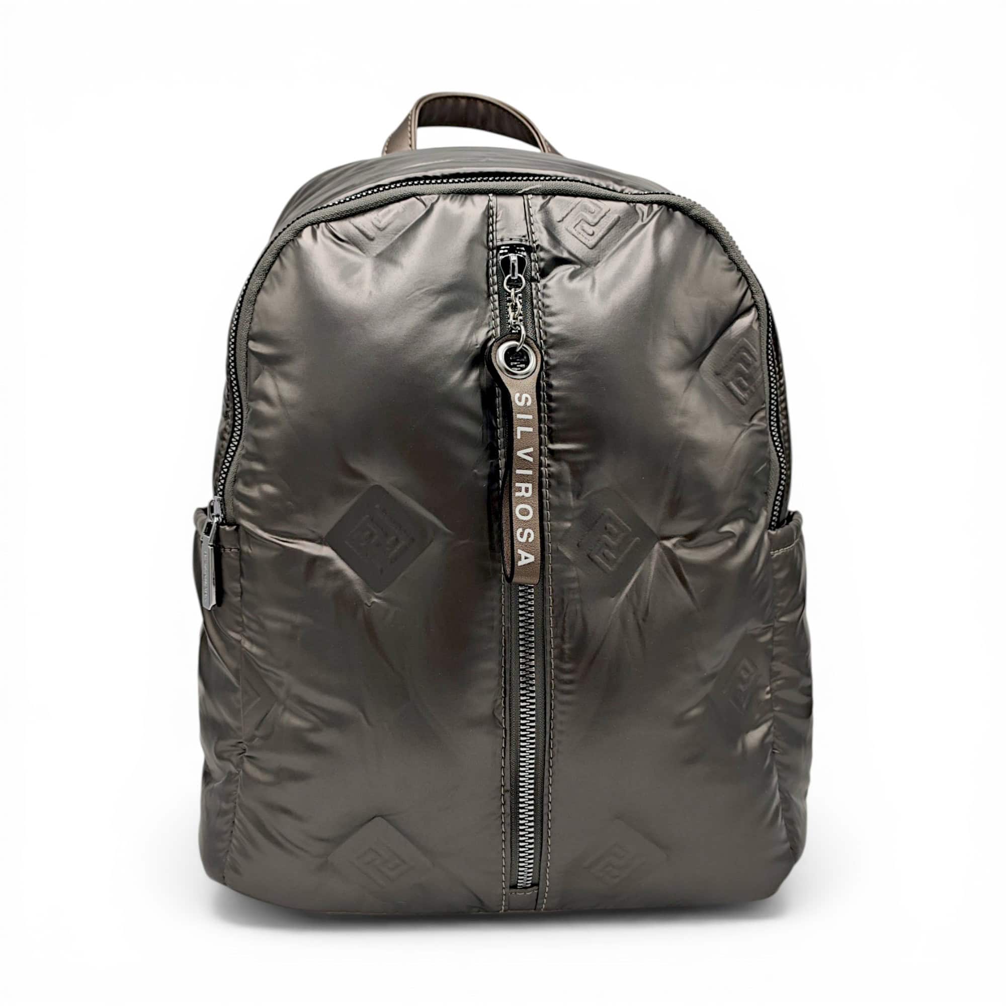 Rucsac damă modern Silvia Rosa SR7082-Silver, design puffer și confort urban pentru stil și funcțion.