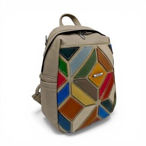 Rucsac damă Silvia Rosa SR6087 Gri – design geometric patchwork multicolor, elegant și modern
