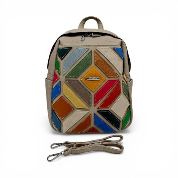 Rucsac damă Silvia Rosa SR6087 Gri – design geometric patchwork multicolor, elegant și modern