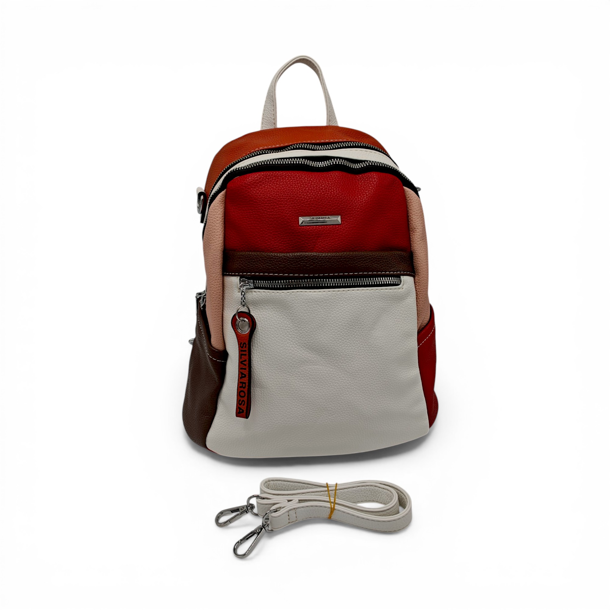 Rucsac damă Silvia Rosa SR6095 Alb – piele ecologică premium, design colorblock multicolor