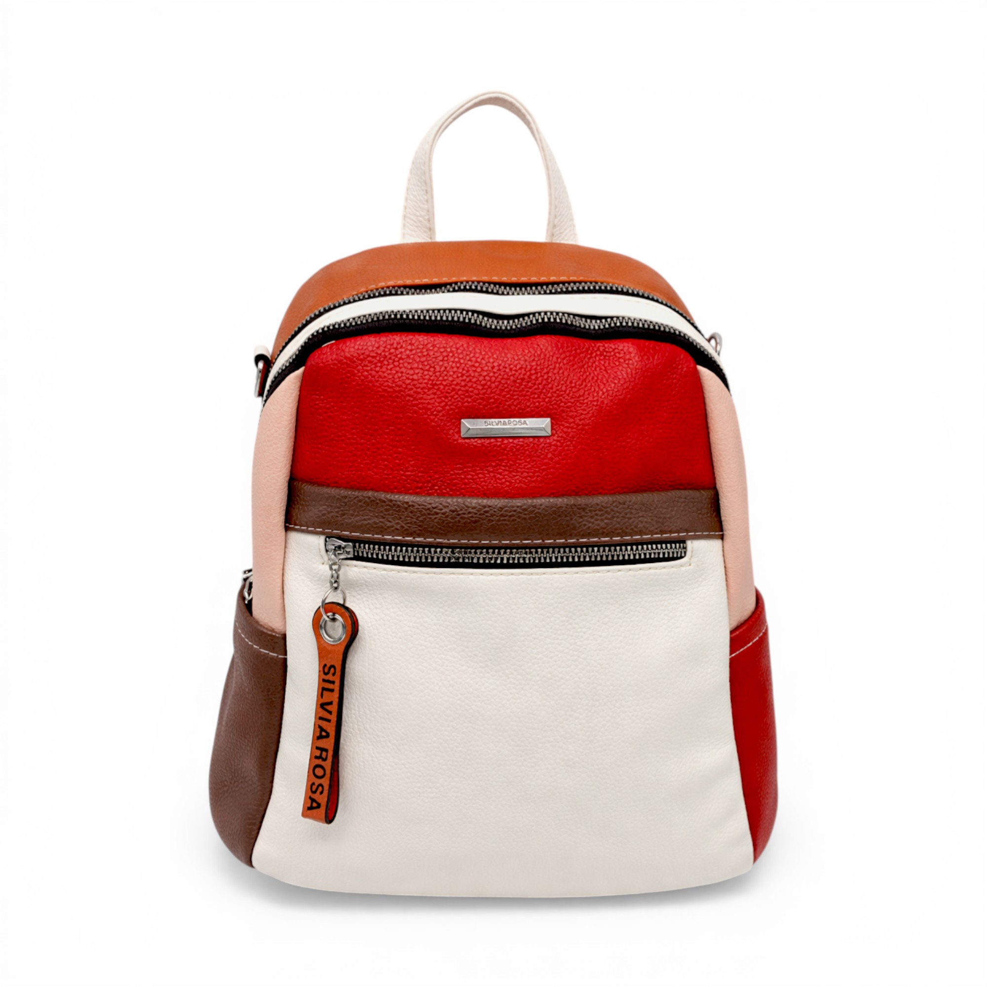 Rucsac damă Silvia Rosa SR6095 Alb – piele ecologică premium, design colorblock multicolor