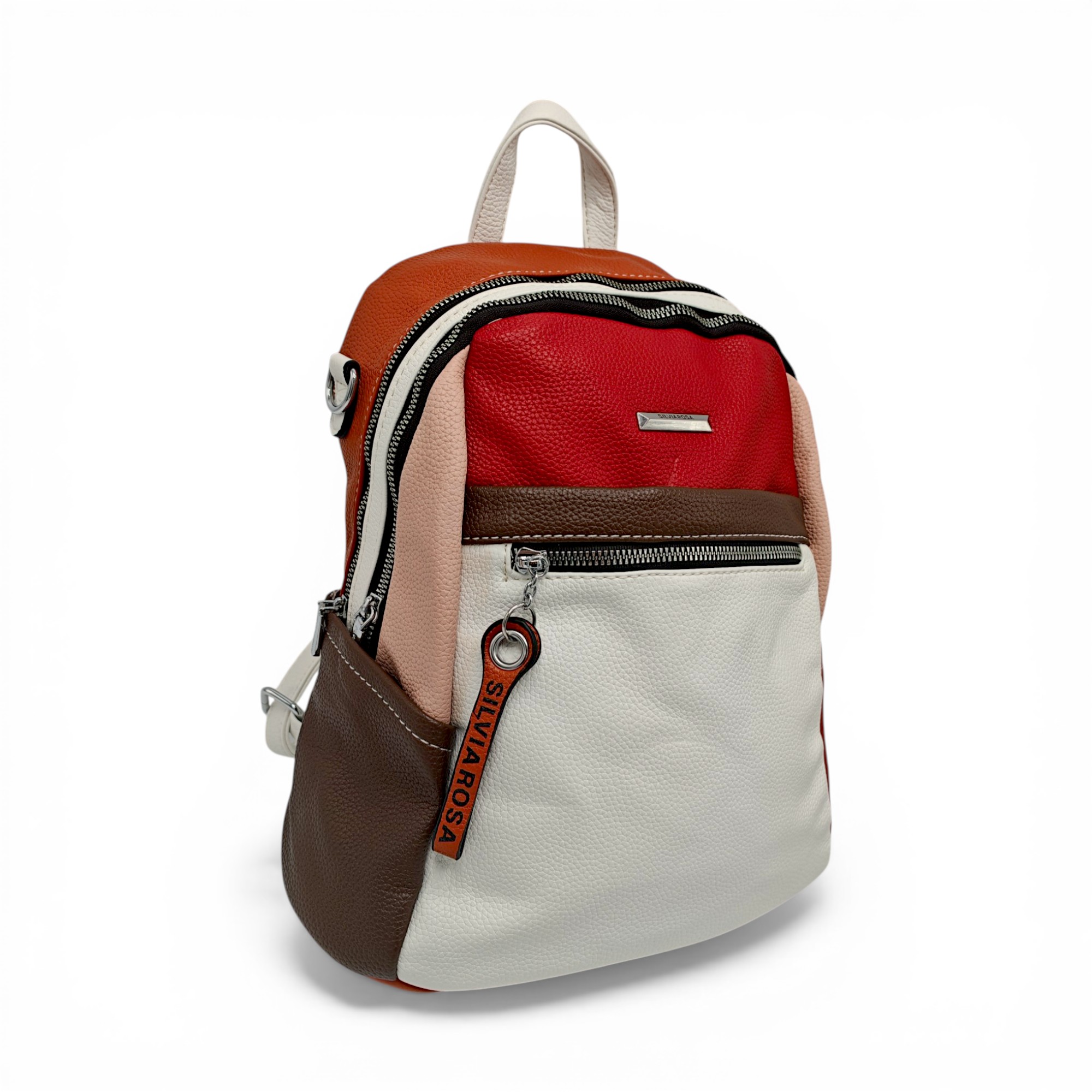 Rucsac damă Silvia Rosa SR6095 Alb – piele ecologică premium, design colorblock multicolor