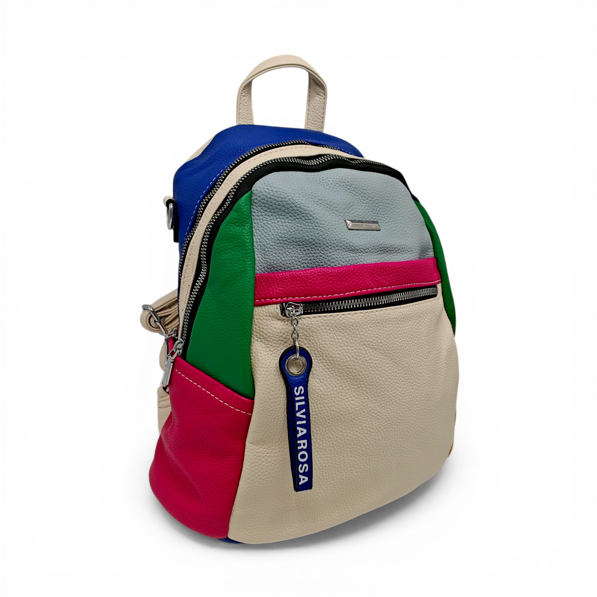 Rucsac damă Silvia Rosa SR6095 Bej – piele ecologică premium, design colorblock multicolor