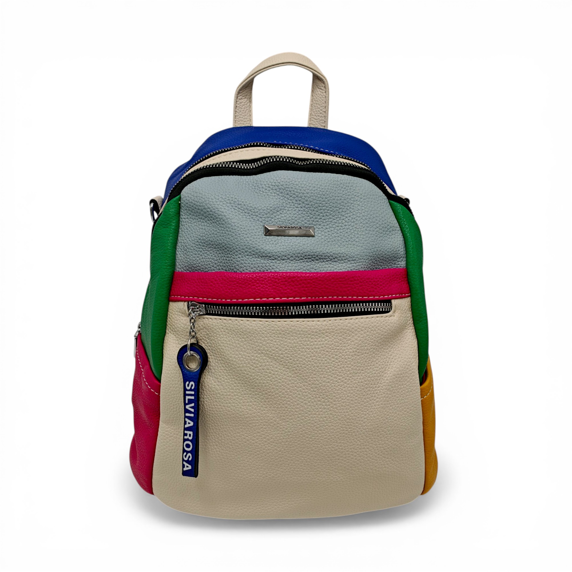Rucsac damă Silvia Rosa SR6095 Bej – piele ecologică premium, design colorblock multicolor