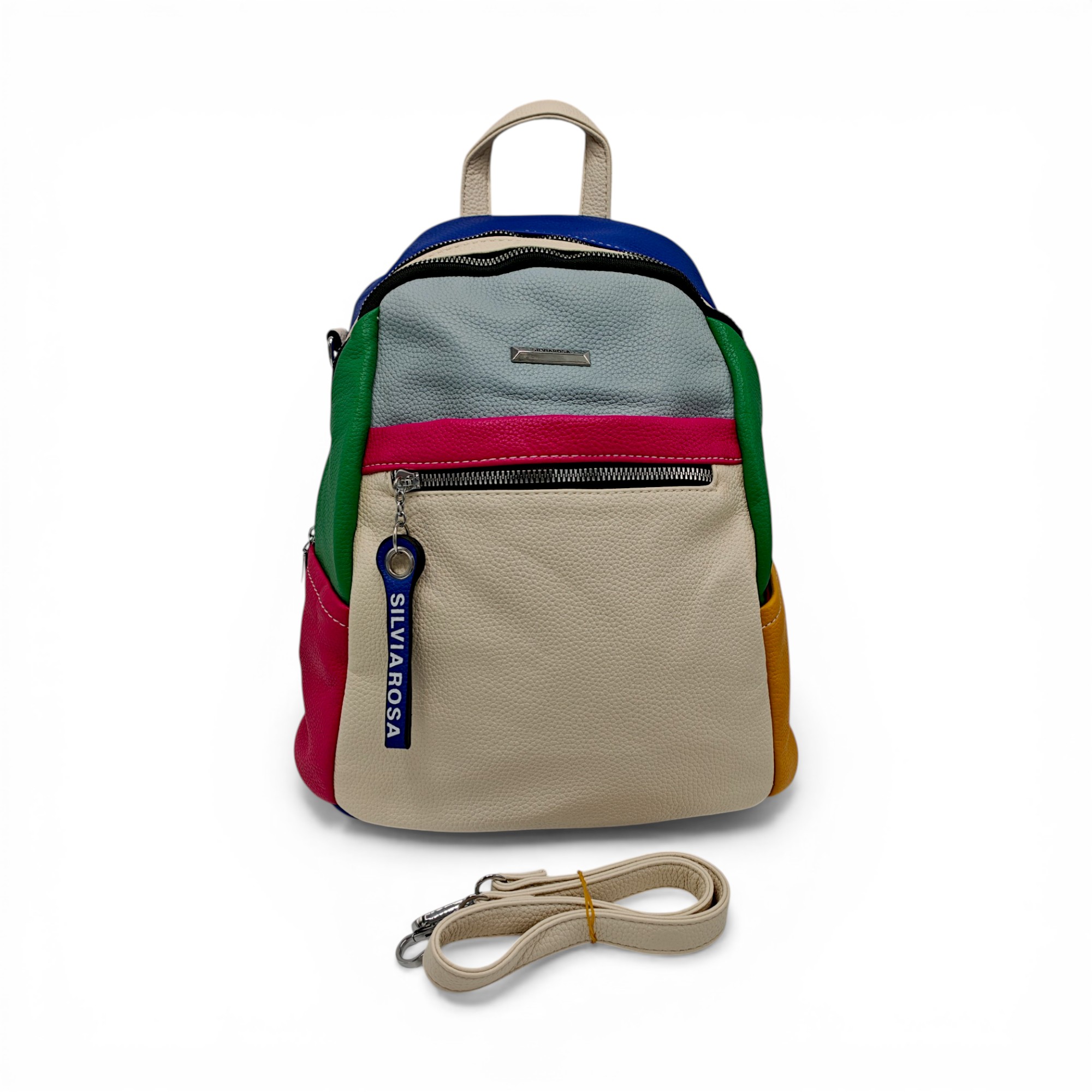 Rucsac damă Silvia Rosa SR6095 Bej – piele ecologică premium, design colorblock multicolor