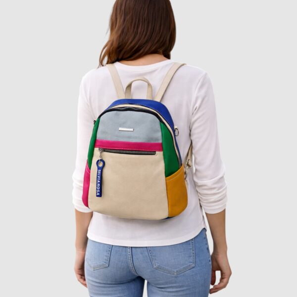 Rucsac damă Silvia Rosa SR6095 Bej – piele ecologică premium, design colorblock multicolor