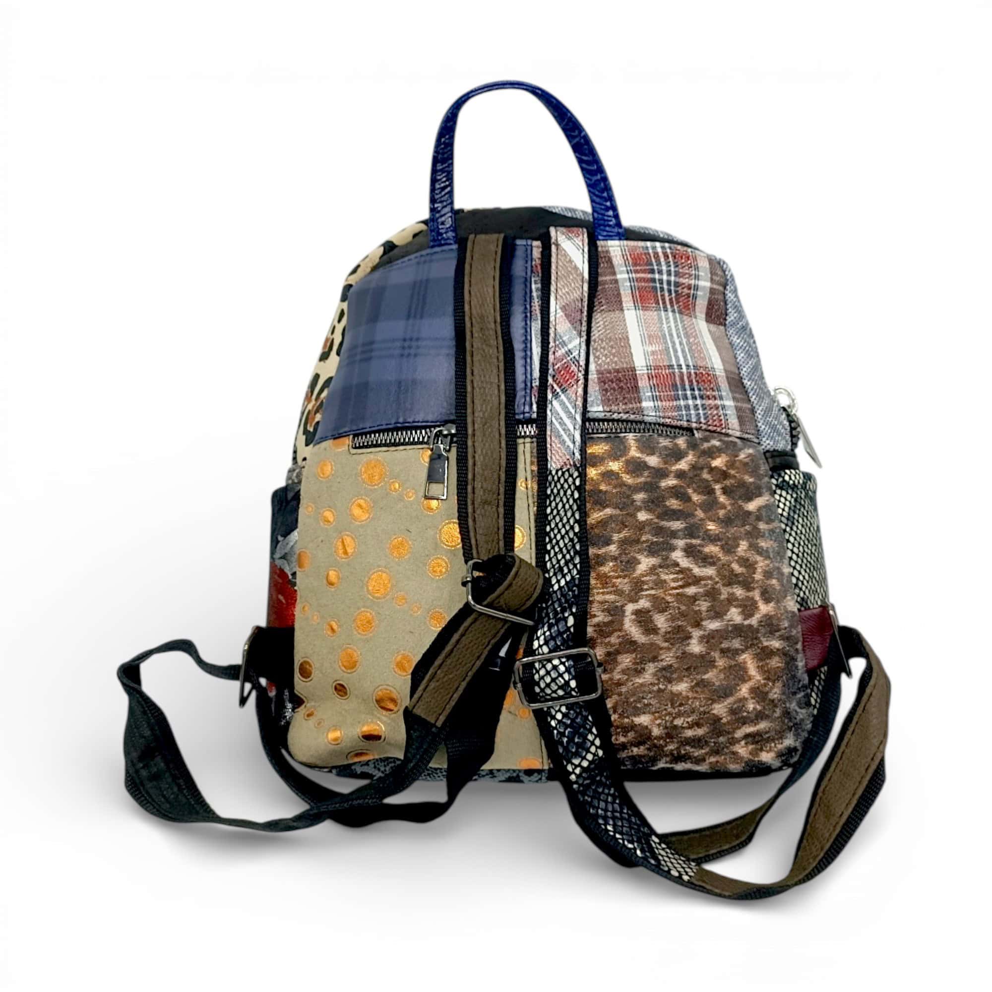 Rucsac damă din piele naturală Selina Unique S100-20 – multicolor patchwork, design artistic