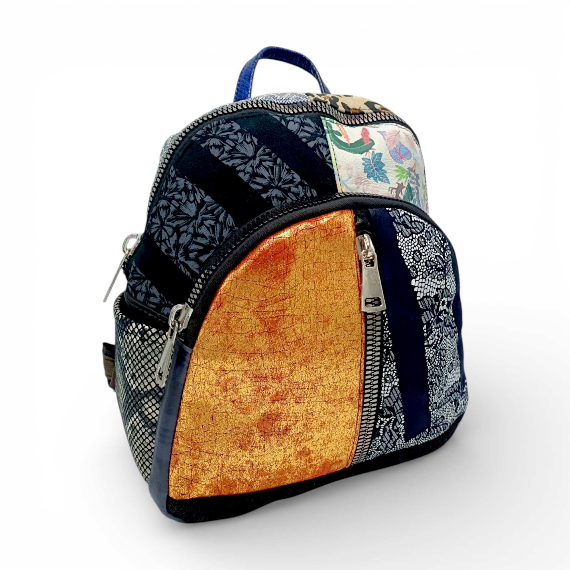 Rucsac damă din piele naturală Selina Unique S100-20 – multicolor patchwork, design artistic