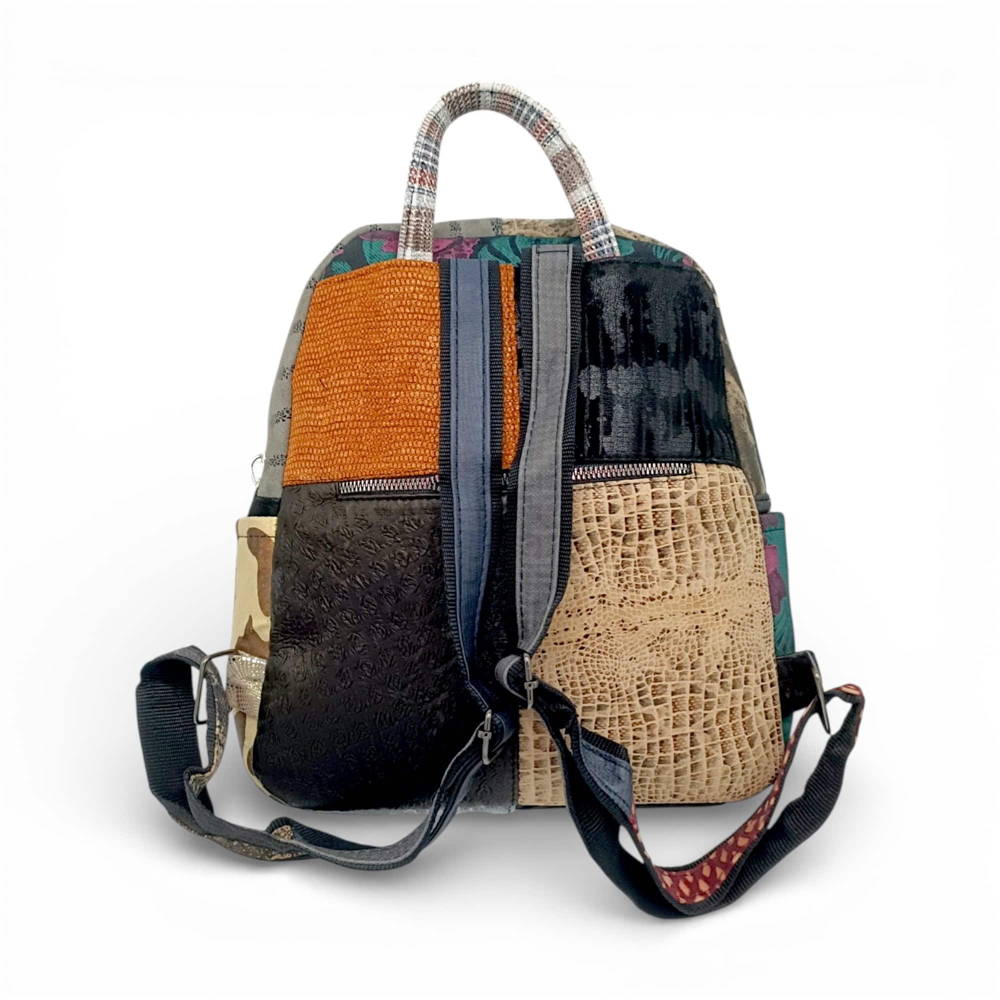 Rucsac damă din piele naturală Selina Unique S100-21 – multicolor patchwork, design floral artistic