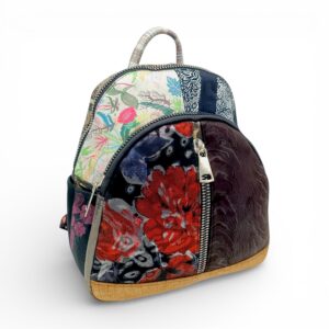 Rucsac damă din piele naturală Selina Unique S100-21 – multicolor patchwork, design floral artistic