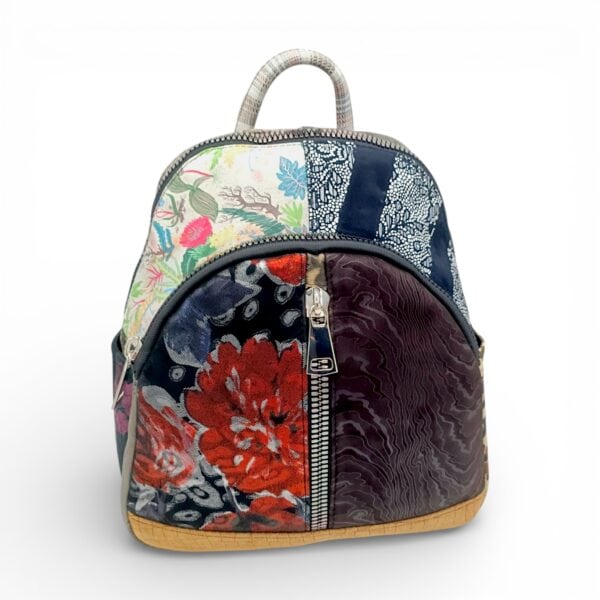 Rucsac damă din piele naturală Selina Unique S100-21 – multicolor patchwork, design floral artistic