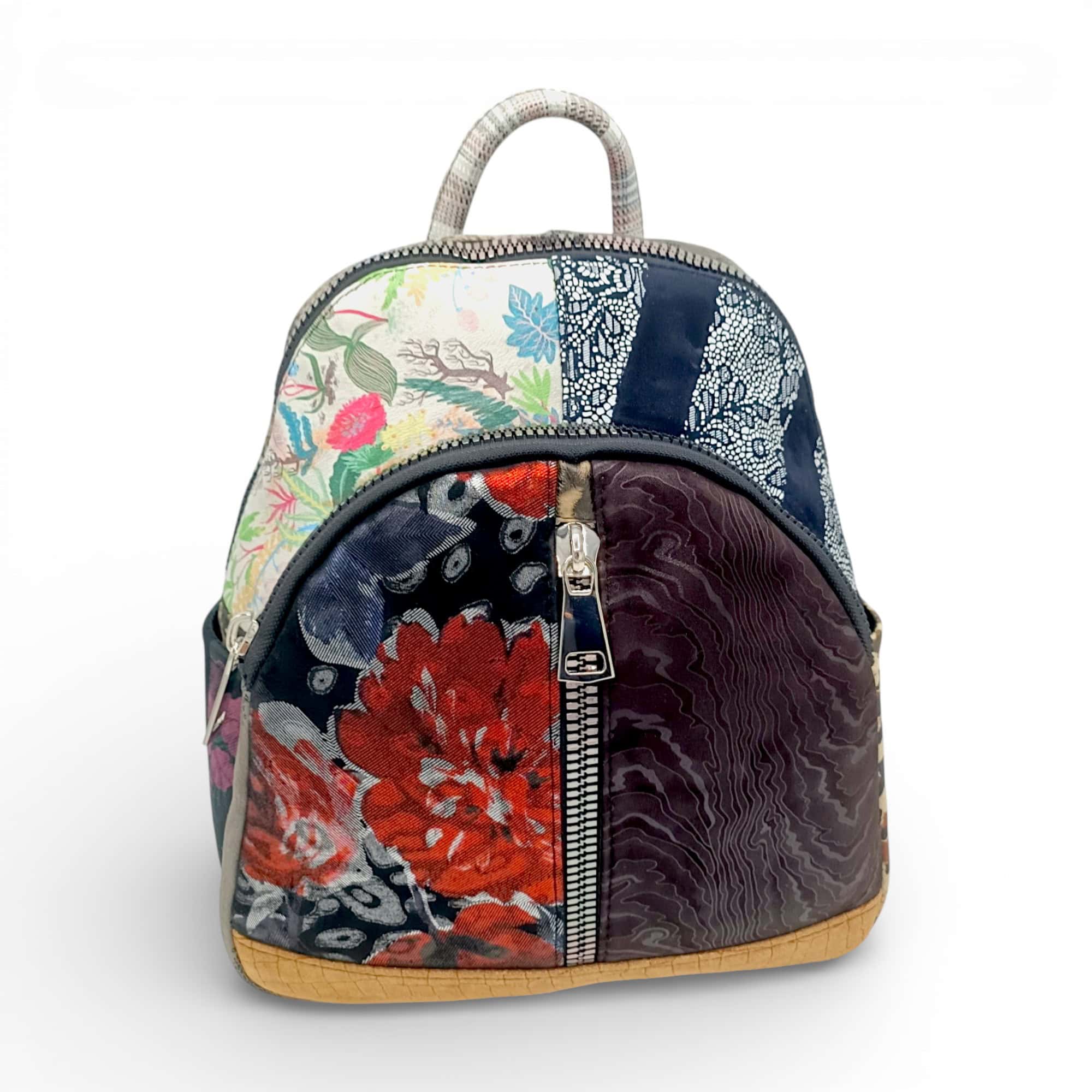 Rucsac damă din piele naturală Selina Unique S100-21 – multicolor patchwork, design floral artistic