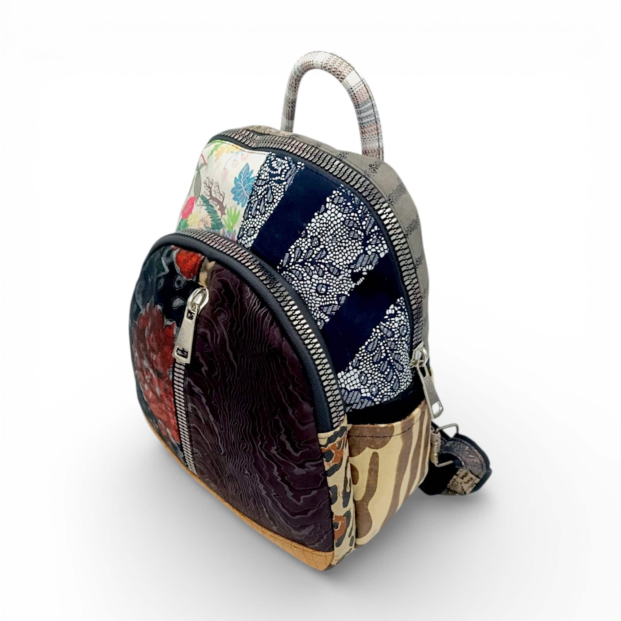 Rucsac damă din piele naturală Selina Unique S100-21 – multicolor patchwork, design floral artistic
